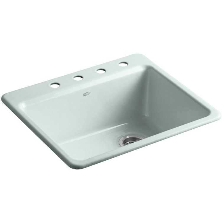 White Cast Iron Single Bowl Kitchen Sink with Faucet Holes