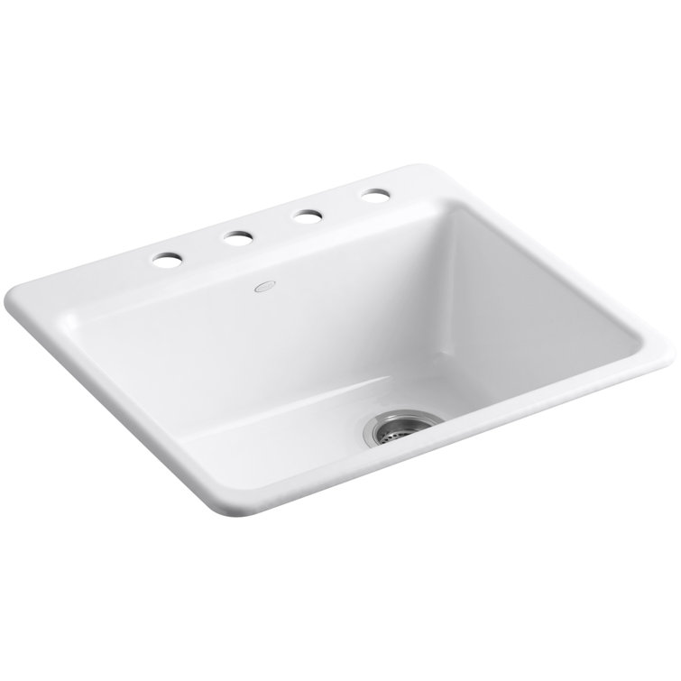 White Cast Iron Single Bowl Kitchen Sink with Faucet Holes