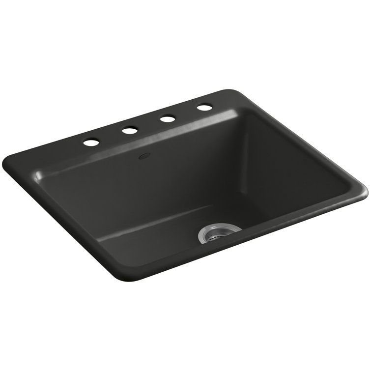White Cast Iron Single Bowl Kitchen Sink with Faucet Holes
