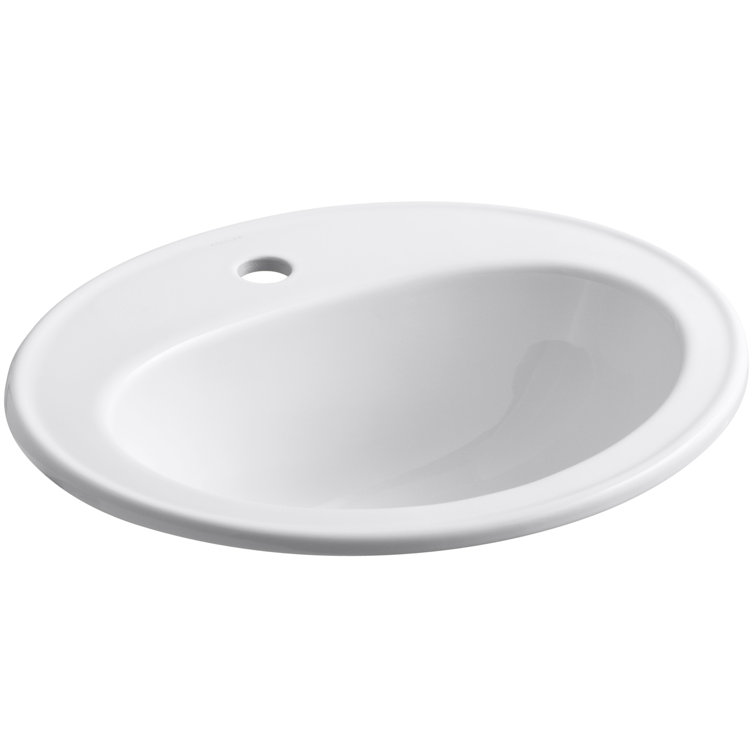White Ceramic Oval Drop-In Bathroom Sink with Overflow