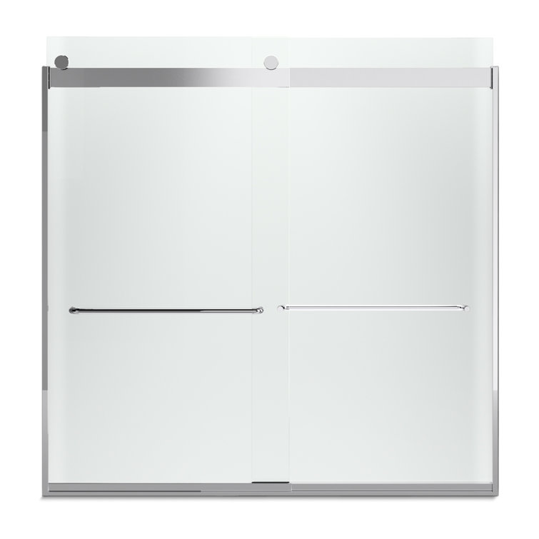 Bright Silver Frosted Glass Sliding Bath Door