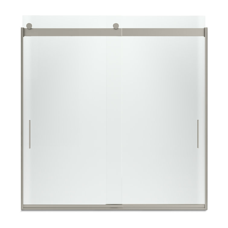 Levity Matte Nickel Sliding Bath Door with Frosted Glass Panels