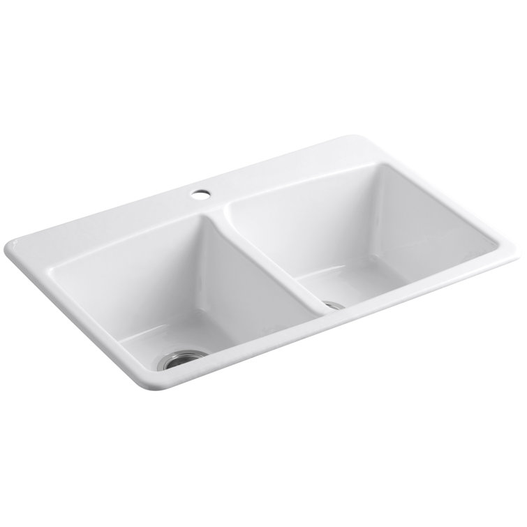 White Cast Iron Double Bowl Top-Mount Kitchen Sink