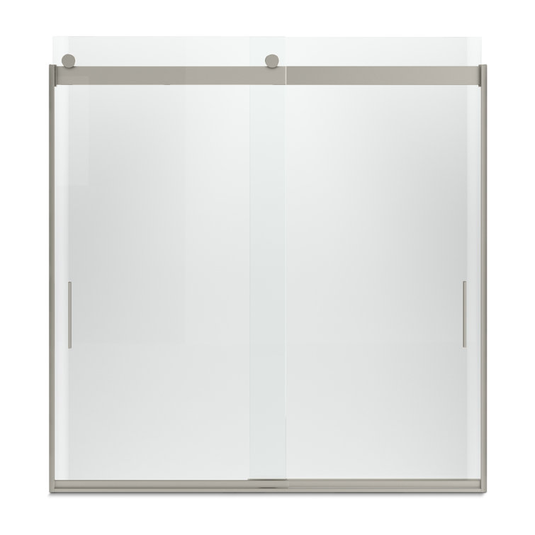 Levity Matte Nickel Sliding Bath Door with Frosted Glass Panels
