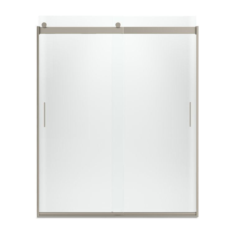 Levity 74" Frameless Sliding Shower Door in Clear Glass with Anodized Brushed Bronze Frame