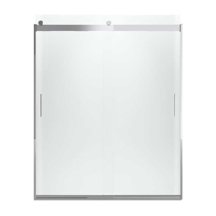 Levity Bright Silver Frameless Sliding Shower Door with Frosted Glass