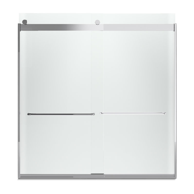 Levity Bright Silver Frameless Sliding Bath Door with Frosted Glass