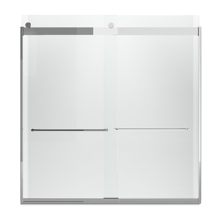 Levity Bright Silver Frameless Sliding Bath Door with Frosted Glass