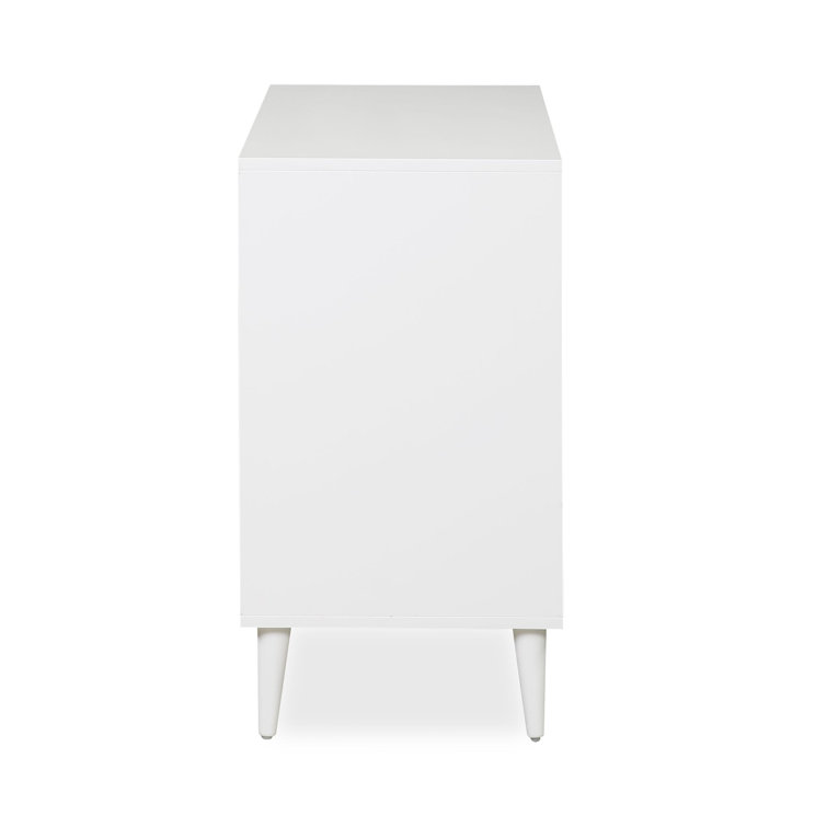 White Mid-Century Modern Pine Wood 3-Drawer Dresser