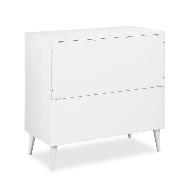 White Mid-Century Modern Pine Wood 3-Drawer Dresser