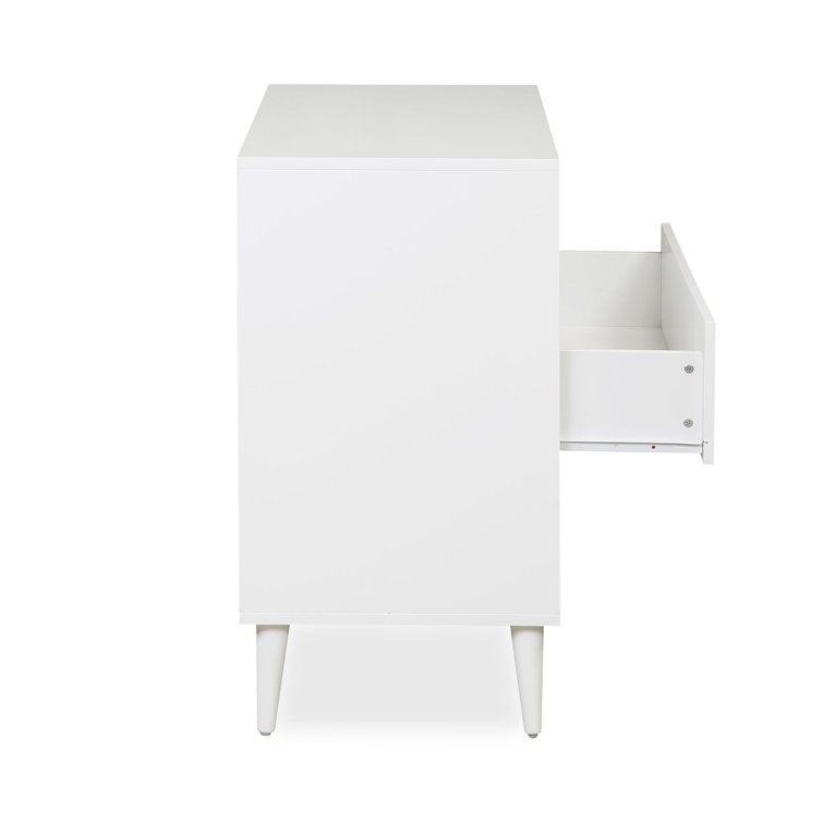 White Mid-Century Modern Pine Wood 3-Drawer Dresser