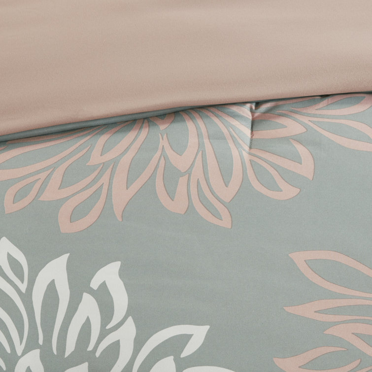 Blush and Grey Twin Reversible Floral Comforter Set