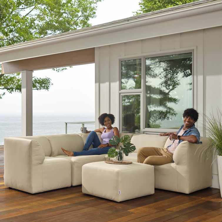 Terra Beige Outdoor Sectional with Wood Frame