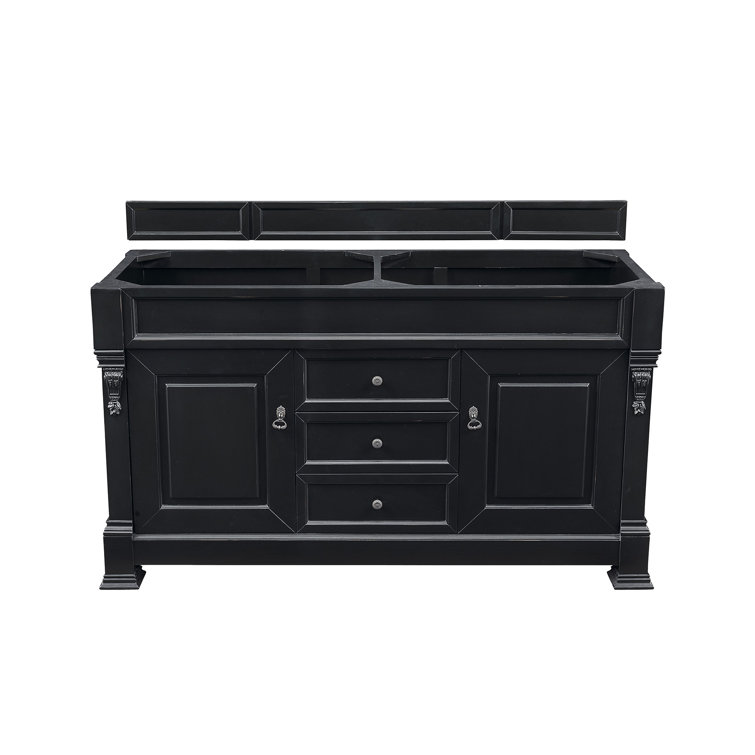 Antique Black Double Sink Solid Wood Vanity with Porcelain Sinks