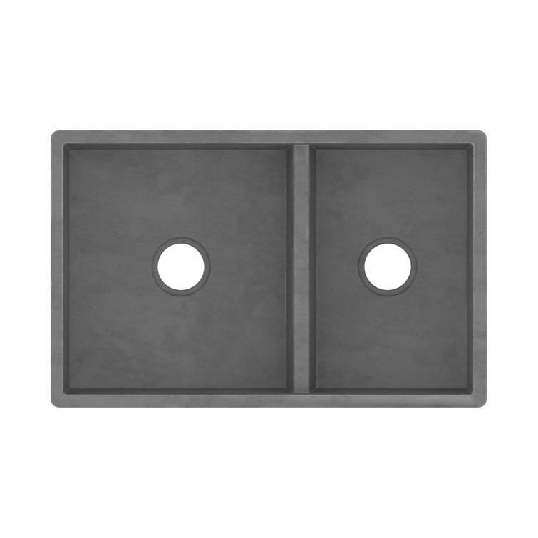 Slate Concrete Double Basin Farmhouse Kitchen Sink, 33"