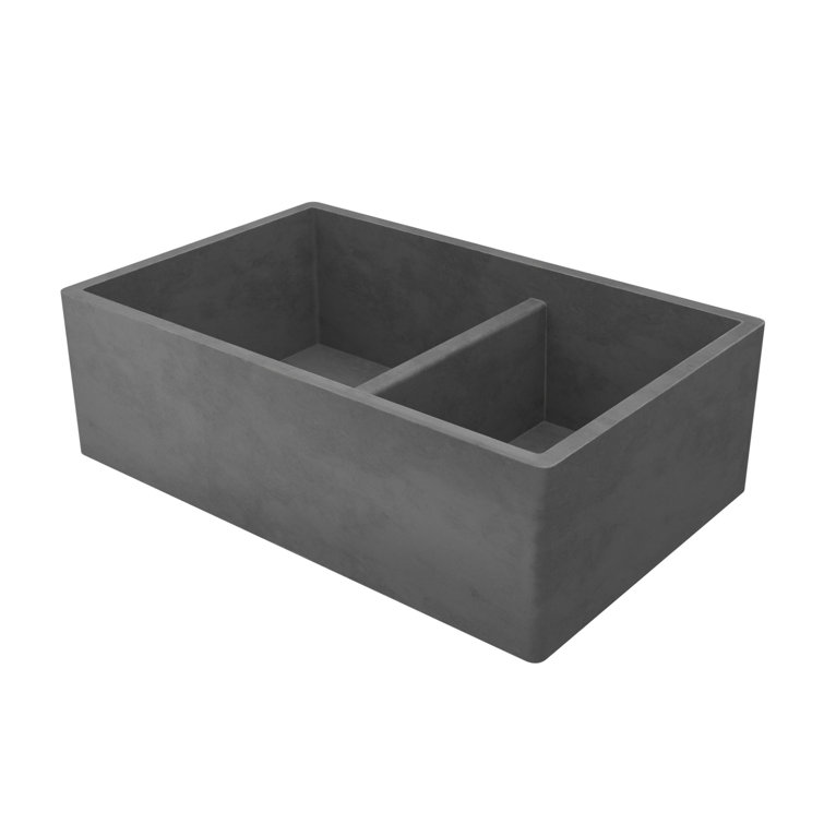 Slate Concrete Double Basin Farmhouse Kitchen Sink, 33"
