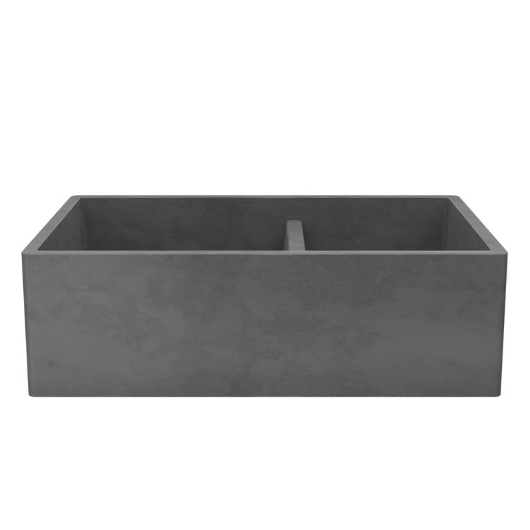 Slate Concrete Double Basin Farmhouse Kitchen Sink, 33"