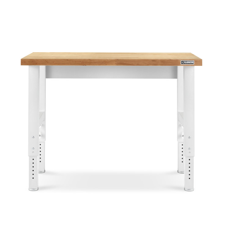 Gladiator 4' White Adjustable Height Solid Hardwood Workbench