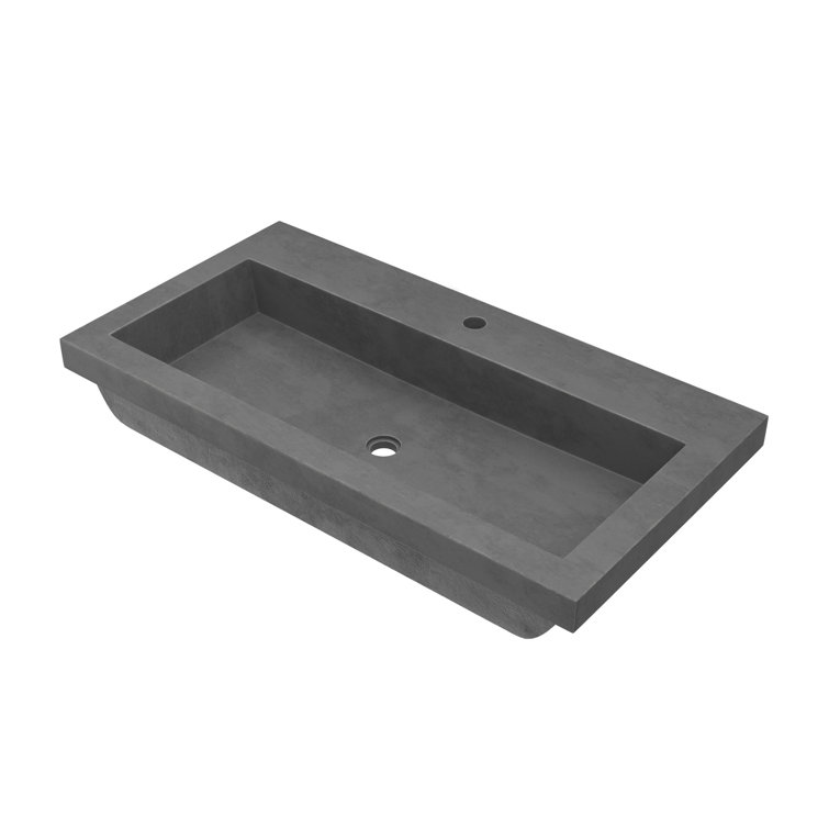 Artisan-Crafted Slate Trough 36" Concrete & Jute Fiber Bathroom Sink