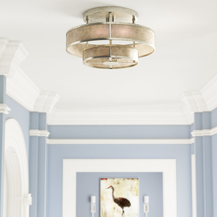 Silver Glass Drum Semi Flush Mount Light