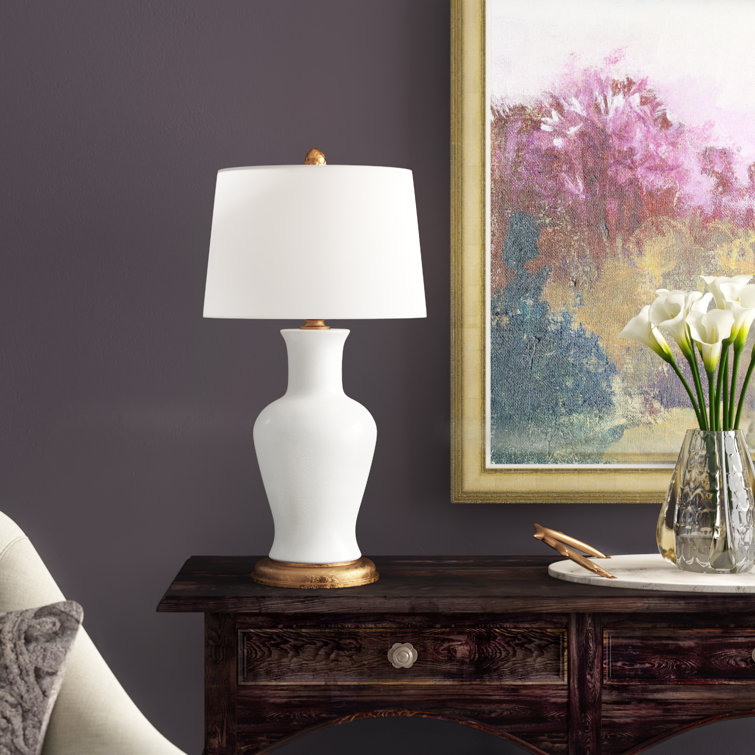 Amelie White Ceramic Table Lamp with Gold Leaf Base