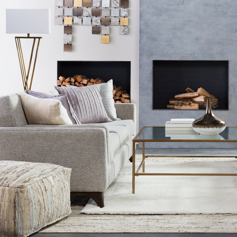 Bolin 24'' Square Woven Leather Pouf in Cream & Pale Blue