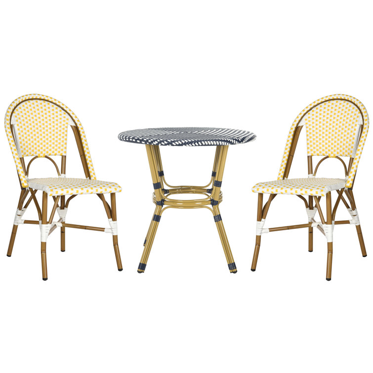 Yellow and White Wicker Aluminum Armless Side Chair Set