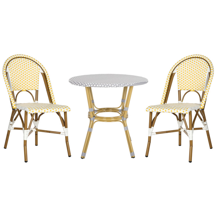 Yellow and White Wicker Aluminum Armless Side Chair Set