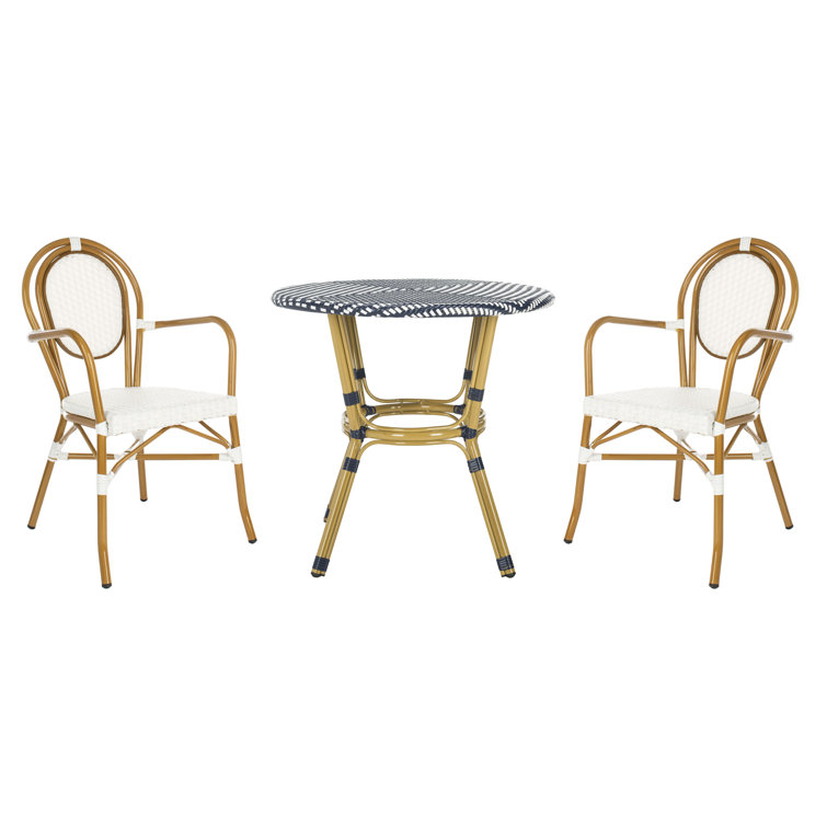 Rosen White and Tan Wicker Bistro Arm Chair Set