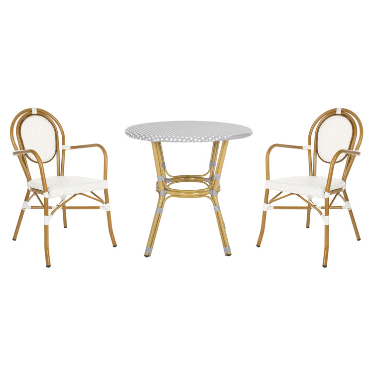 Rosen White and Tan Wicker Bistro Arm Chair Set
