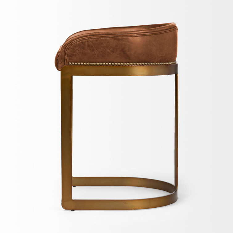 Bradley Brown Leather and Gold Metal Counter Stool