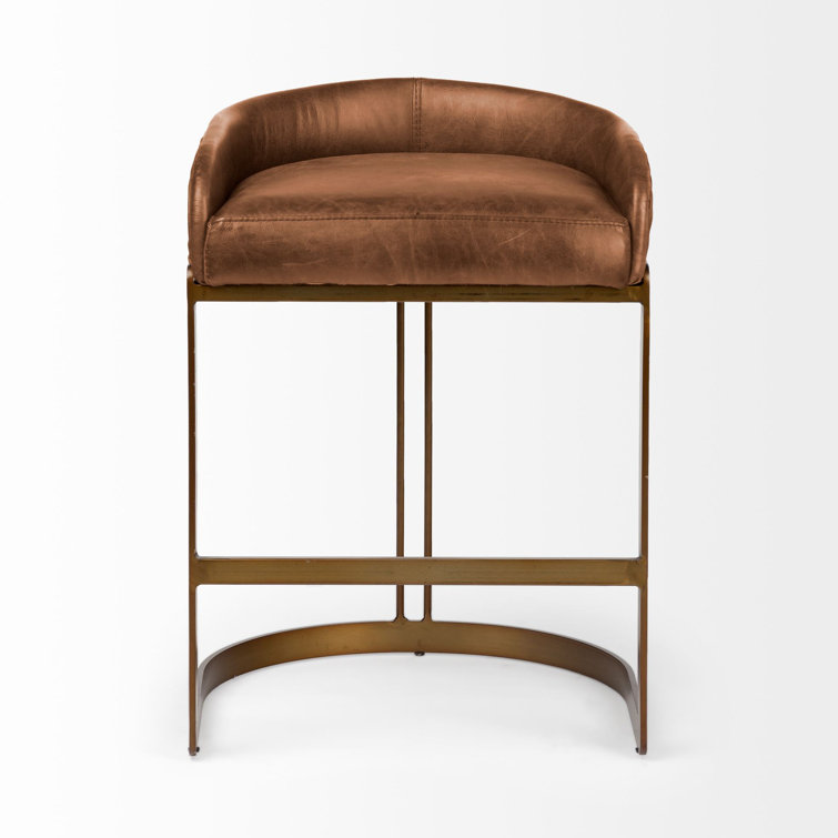 Bradley Brown Leather and Gold Metal Counter Stool