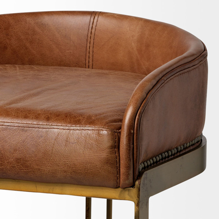Bradley Brown Leather and Gold Metal Counter Stool