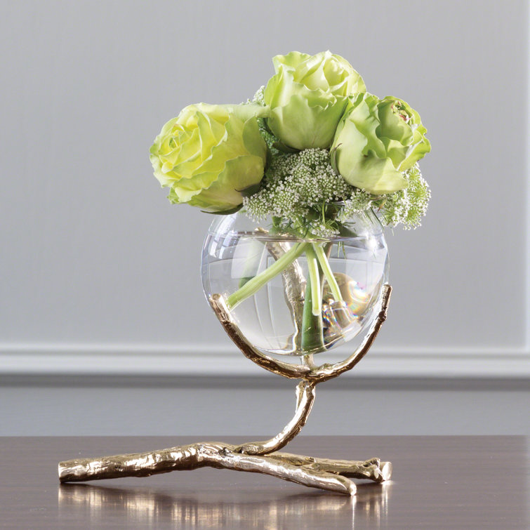Twist and Turn Brass Silver Bud Vase with Glass Bulb