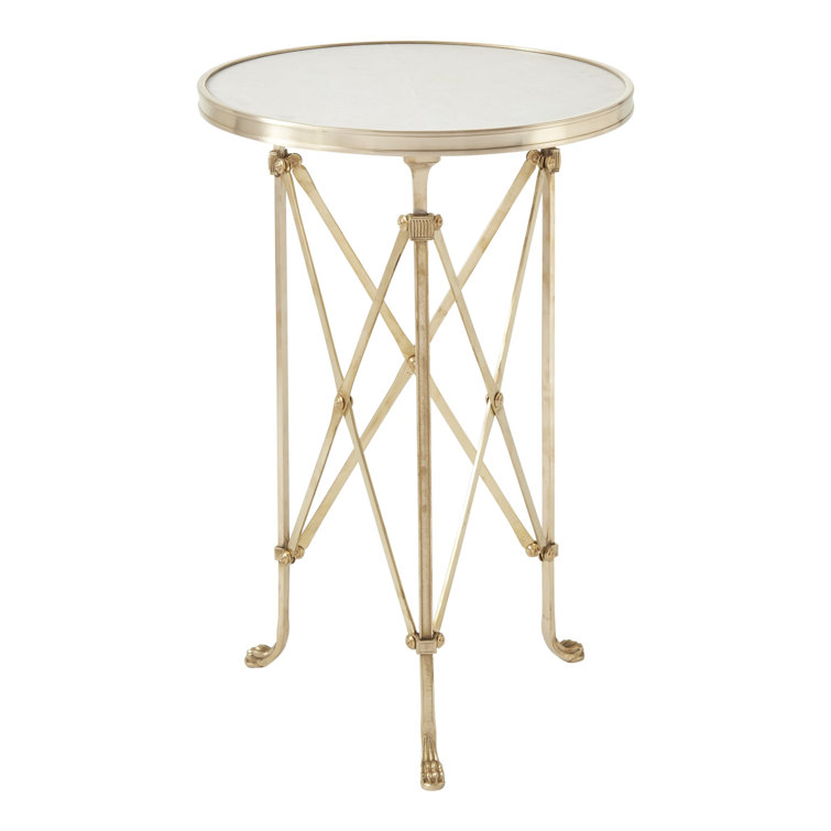 Elegant Brass Claw-Footed Round End Table with White Marble Top