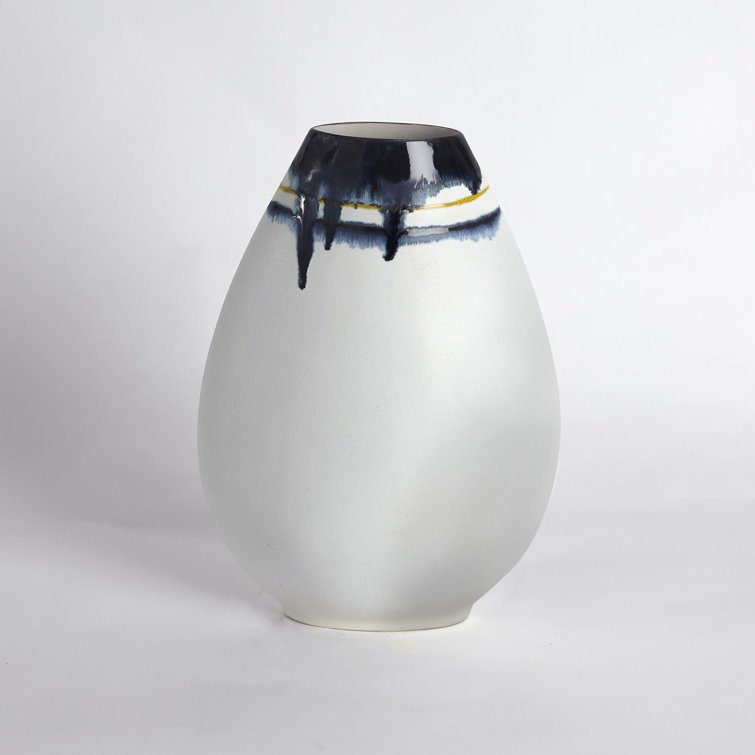 Elegant Porcelain Table Vase with Hand-Painted Blue and Yellow Drip