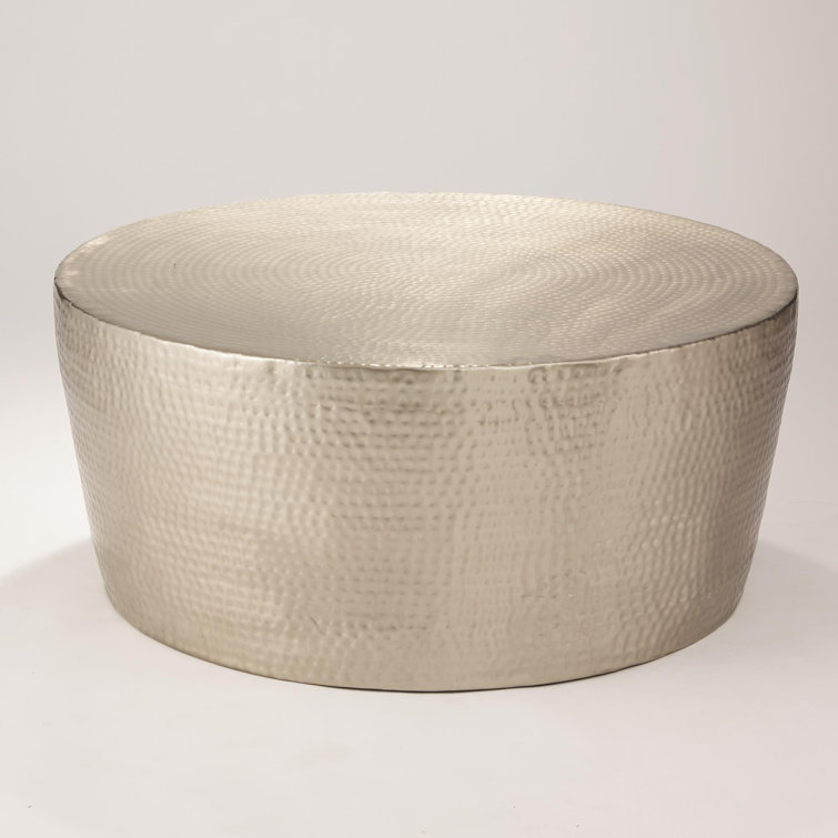 Izmir 15'' Nickel Finish Round Hammered Metal Cocktail Table