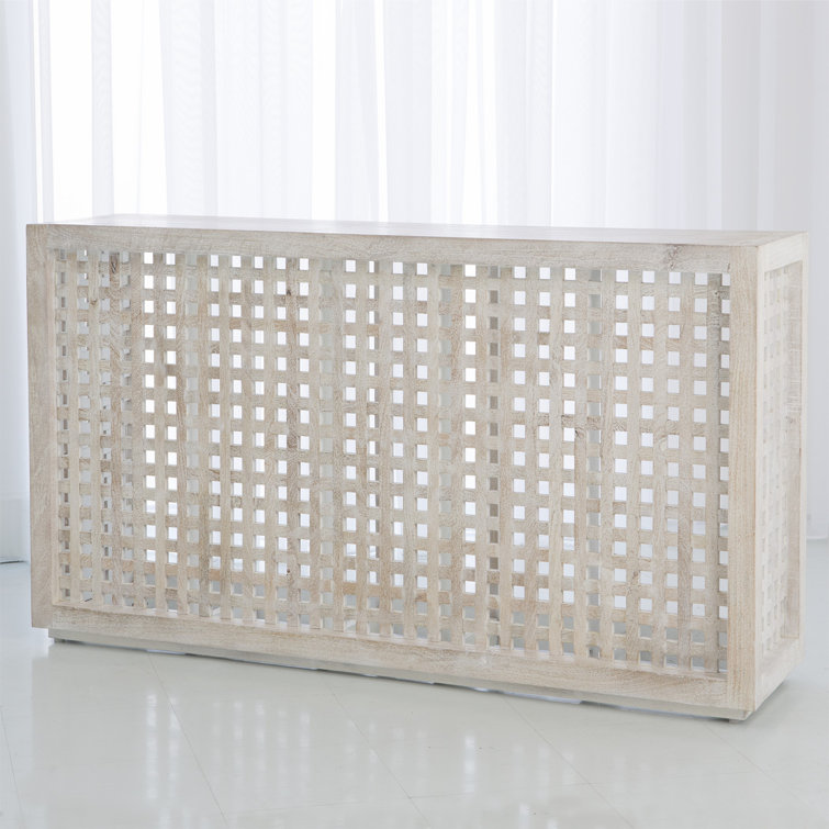 Driftwood Lattice 60" White Washed Wood Console Table