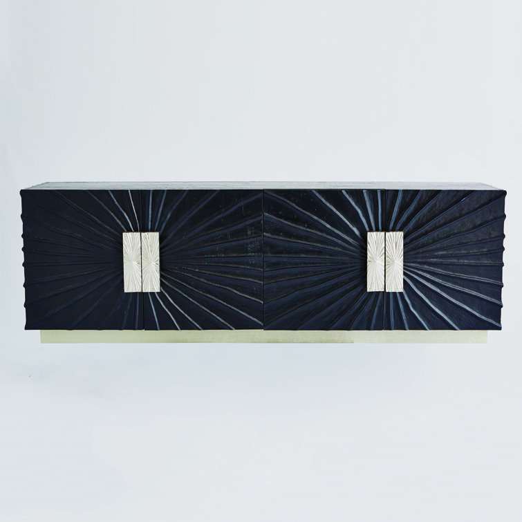 Pleated Black Onyx Pine Media Cabinet with Nickel Accents