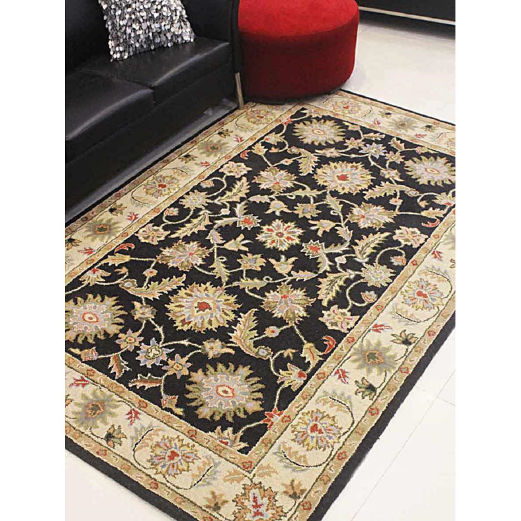 Elegant Hand-Tufted Oriental Wool Rug 8'x10', Black and Beige