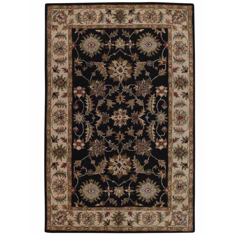 Elegant Hand-Tufted Oriental Wool Rug 8'x10', Black and Beige