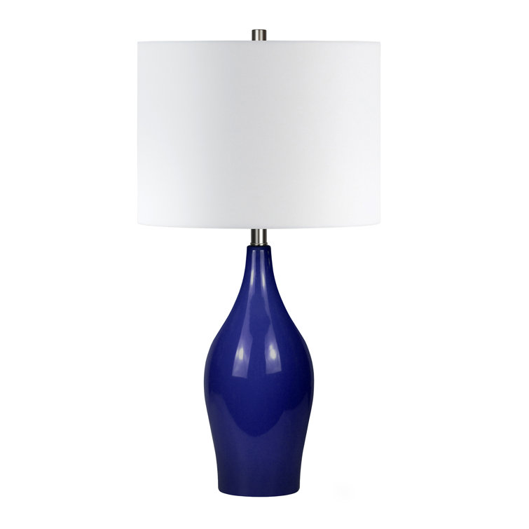 Navy Blue Ceramic Table Lamp with White Drum Shade