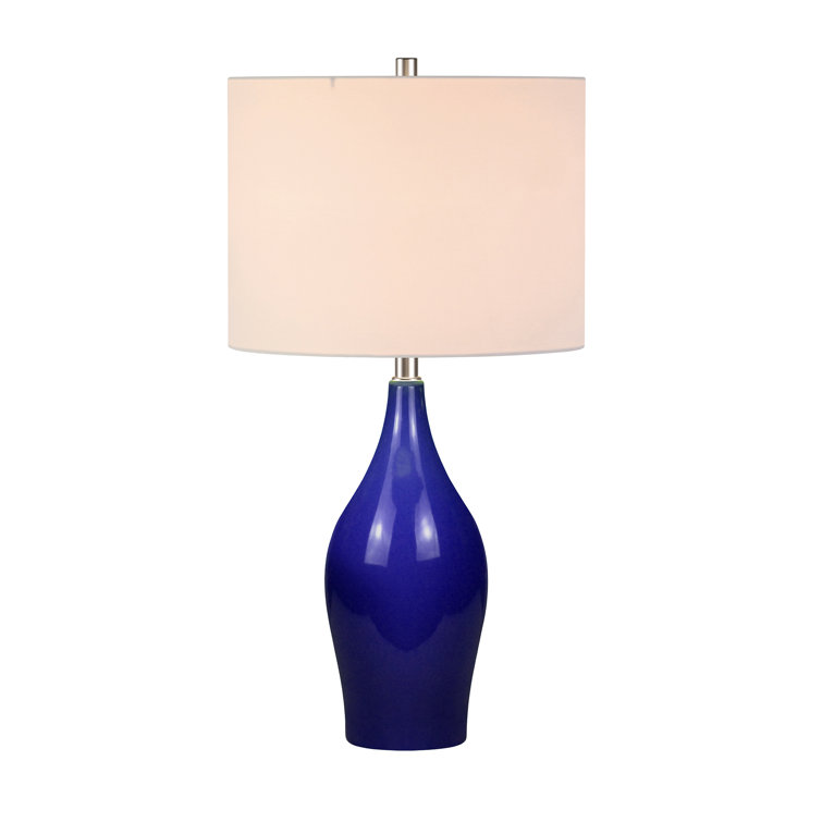 Navy Blue Ceramic Table Lamp with White Drum Shade