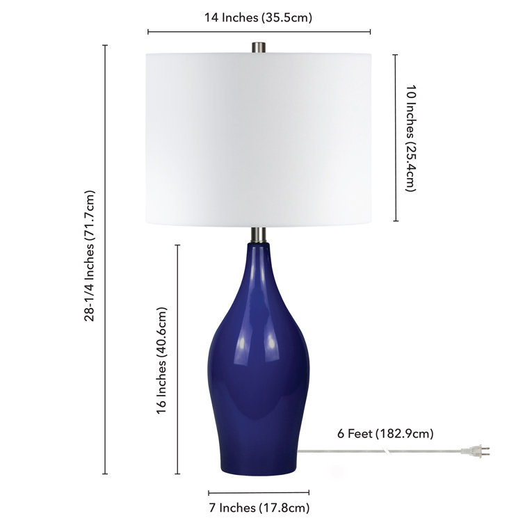 Navy Blue Ceramic Table Lamp with White Drum Shade