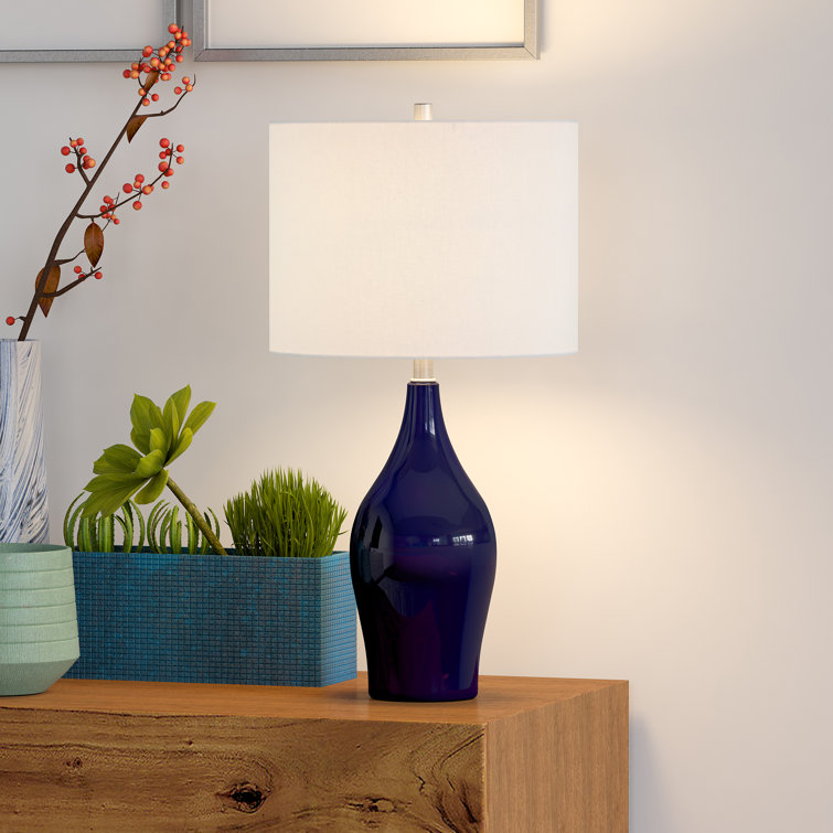 Navy Blue Ceramic Table Lamp with White Drum Shade