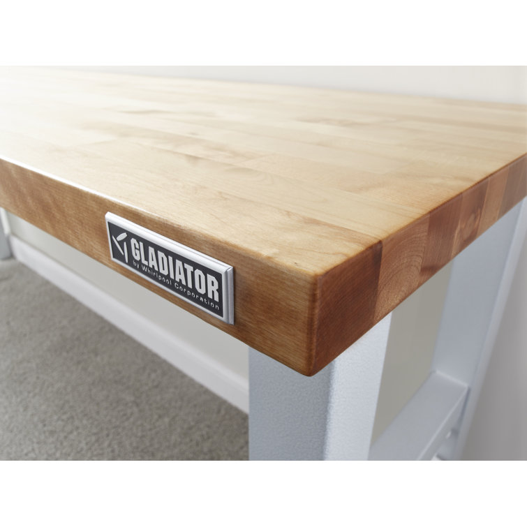 Gladiator 4' White Adjustable Height Solid Hardwood Workbench