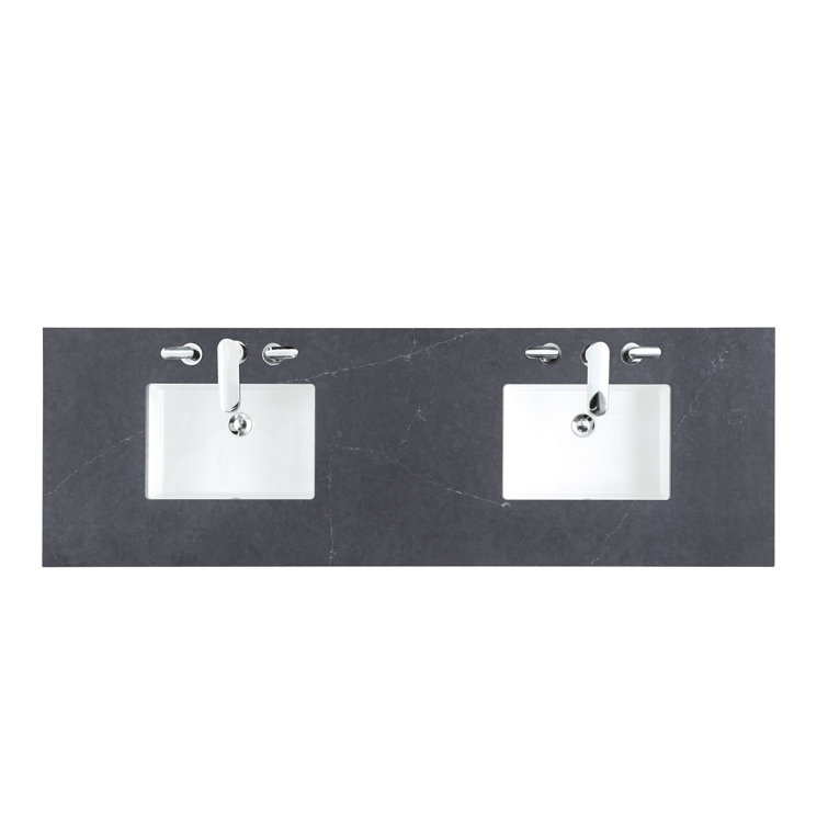 Bright White Double Freestanding Vanity with Charcoal Soapstone Top