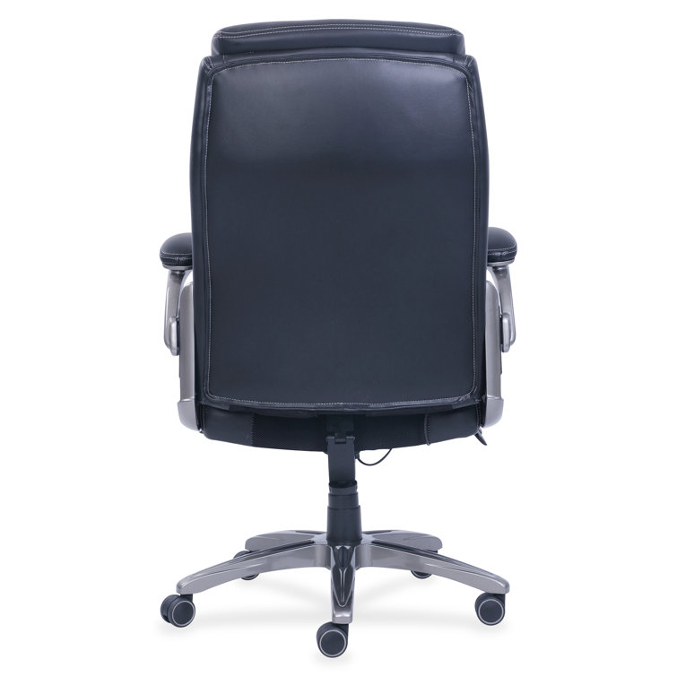 High-Back Executive Swivel Chair with Adjustable Arms in Black Leather