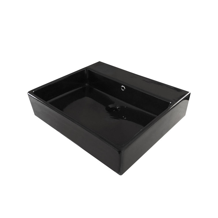 Simple Matte Black Ceramic Rectangular Wall-Mount Sink