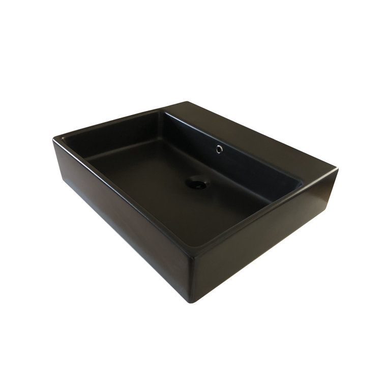 Simple Matte Black Ceramic Rectangular Wall-Mount Sink